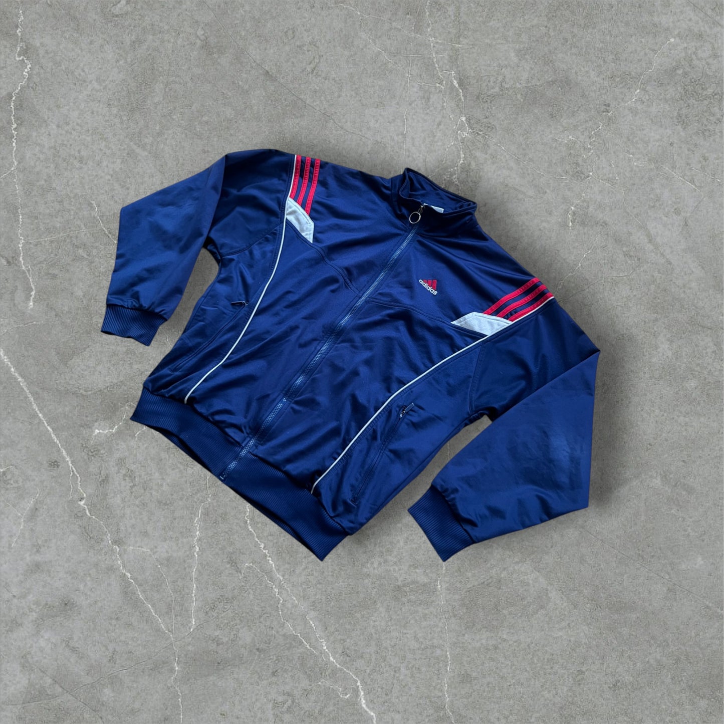 Vintage adidas Trainingsjacke Navy/Rot – Größe L